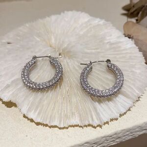 Baby Amalfi Pave Crystal Hoops Silver Earrings